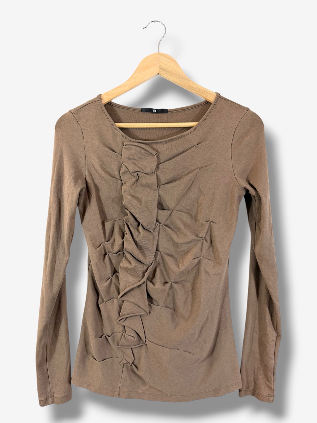 Jarbo Brown Knit Ruched Front Top Size M Long Sleeve Shirt Knit Neutral Casual
